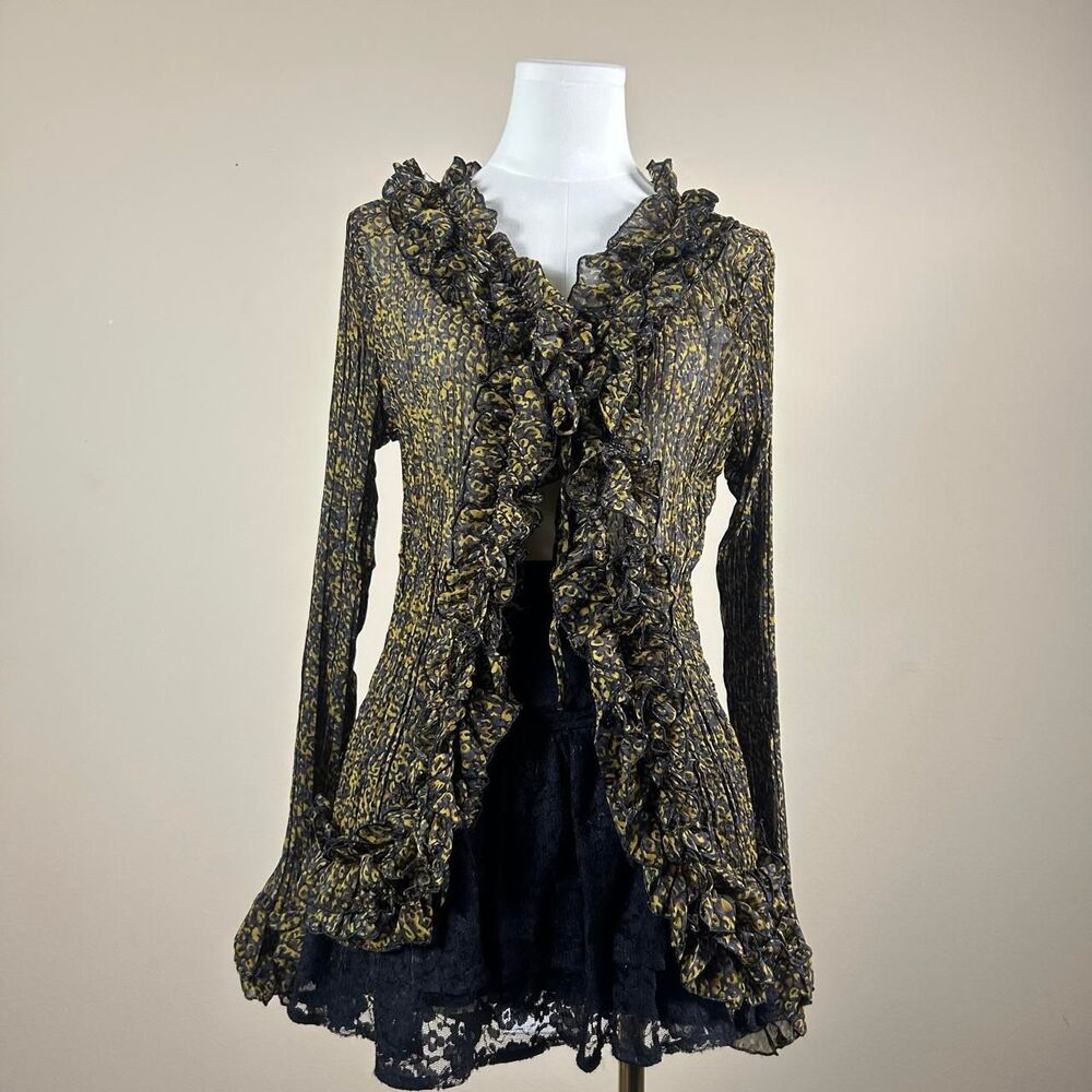 Gorgeous Y2K Deadstock Gold Leopard Print Ruffle Blouse